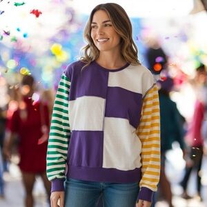 422. Mardi Gras striped sweatshirt